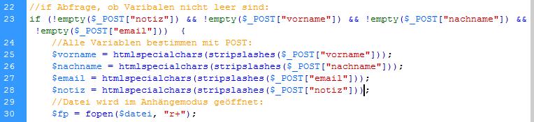 //Datei schließen: fclose($fp); Ergebnis: Hacking-Versuche unterbinden Mit der Funktion htmlspecialchars() kann man die HTML-Zeichen