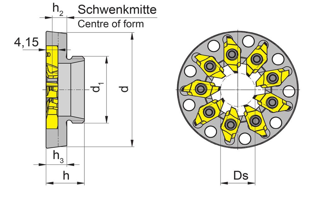 MODULARES GEWINDEWIRBELN MODULAR THREAD WHIRLING Ringkassette Typ Ring cassette Type LM271 für Schneidplatten for Inserts Typ Type S271 Abbildung = rechtsschneidend Picture = right hand cutting