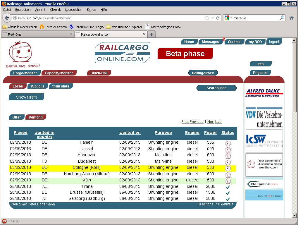 Online-Transportbörse seit 2013 in Betrieb: Railcargo-online.
