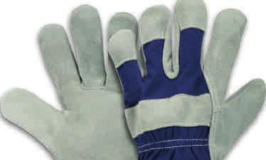 1 2 Material: Rindspaltleder Rindspaltleder-Handschuh mit 7 cm Stulpe, Rücken aus blauem Baumwollgewebe, gute Passform, Gummizug im Handrücken, gefüttert Farbe: grau / blau 10 32555C0707B