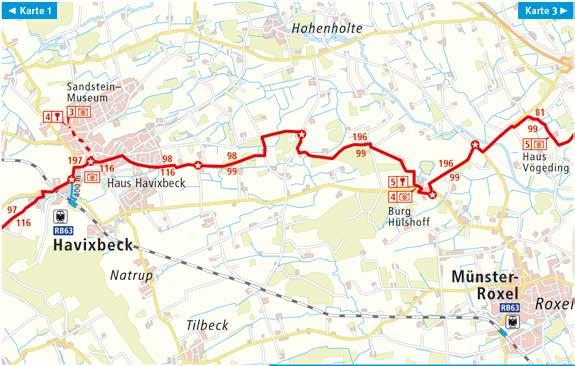 Route 8 Billerbeck Münster Karte 2 Karte 1 Karte 3 Radler-Infos Zugang zu den Bahnsteigen Havixbeck: ebenerdig Münster-Roxel: ebenerdig Radstation am Bahnhof Nächste Radstation Billerbeck Entfernung