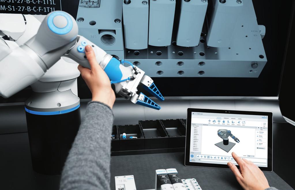 Funktionsweise und Einsatzpotenziale Für eine sichere und ergonomischere Arbeitswelt der Zukunft 01 Die Bedienung des BionicCobot erfolgt intuitiv über ein eigens entwickeltes grafisches User