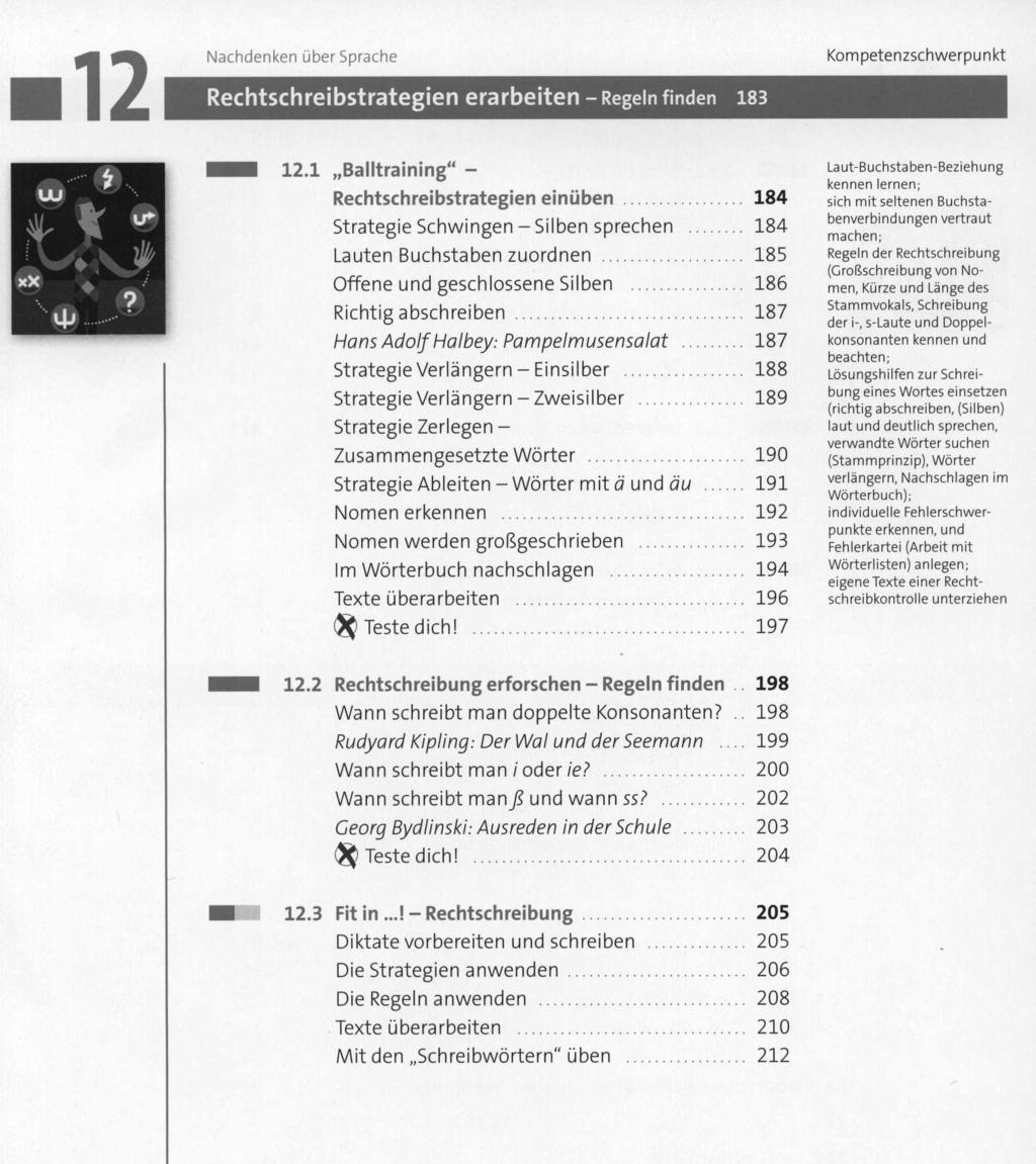 Nachdenken über Sprache Kom petenzschwerpu Rechtschreibstrategien erarbeiten - Regeln finden 183 xx w ~ ~.4J. '.? _ 12.