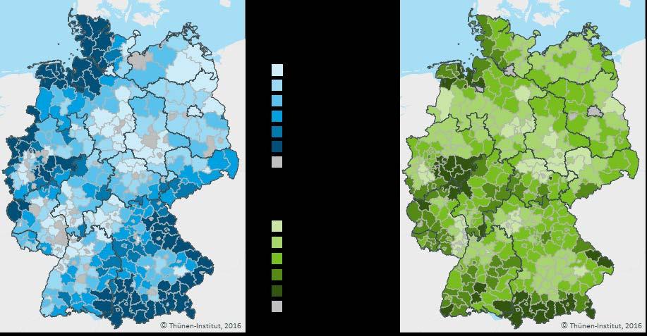 Abbildung 7 und 8: Regionale Verteilung der Milchkühe 216