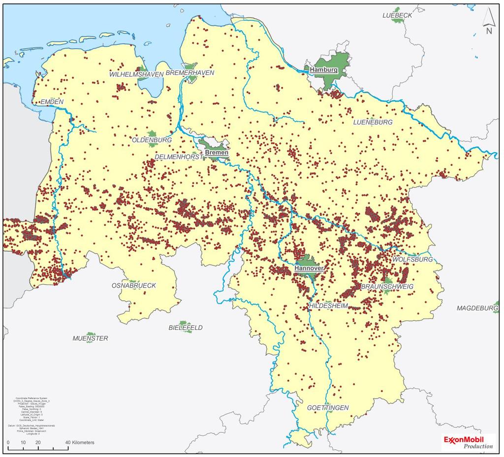Erdöl- und Erdgasbohrungen in Niedersachsen Jahrzehnte