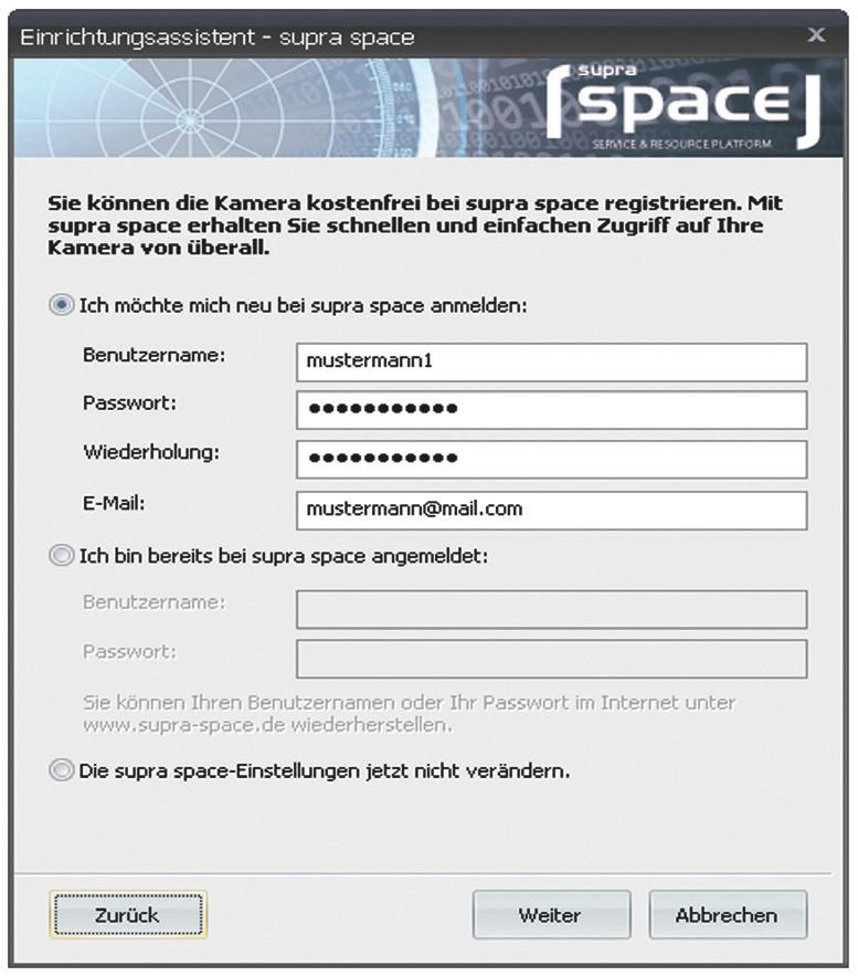 Dabei werden in der Supra Space nur die notwendigen Verbindungsdaten für die Kamera gespeichert, nicht jedoch Aufnahmen der Kamera.