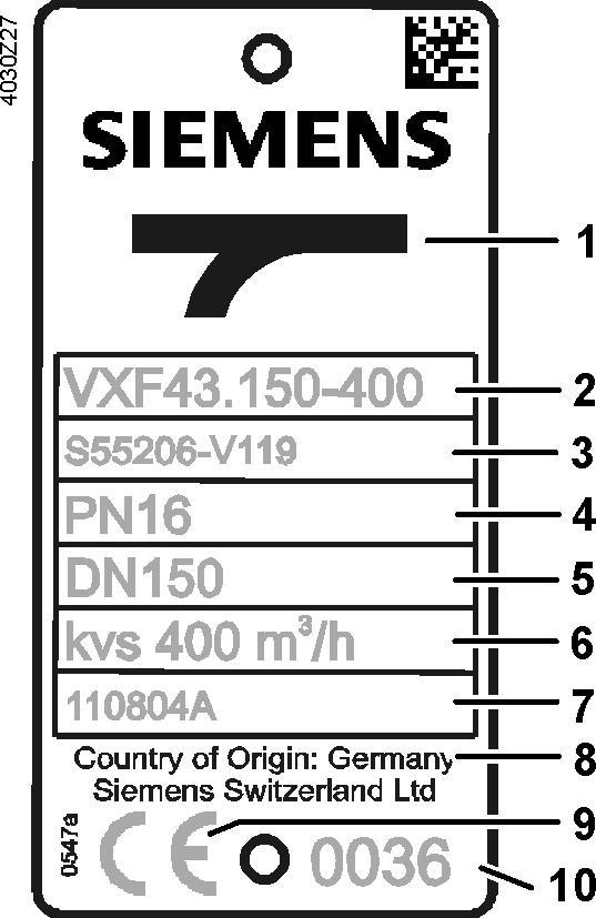2.1.3 Typenschild Durchgangsventile Durchgangsventile VVF43..K VVF53.