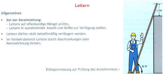 Mögliche Maßnahmen sind: Sicherheitsabstand einhalten (Tabelle) Wehren (Geländer, feste Abschrankungen, Brüstung) (Brust-, Mittel- & Fußwehr!