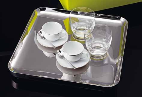 two espresso cups with saucers, two espresso spoons (stainless steel), two whisky tumbler and one tray 35 x 35 cm (stainless steel) Set Espresso 9 pz.