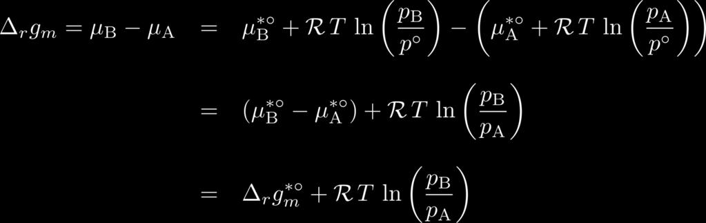 Chemische Reaktionen in der idealen Gasphase Mit den Partialdrucken p A und p B der Komponenten A und B können wir schreiben 1) : Gleichgewichtsbedingung: Der erste Summand