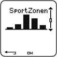 c. SportZonen Wählen Sie Datei > Training > Basis > OK Drücken Sie in der Basisinformationsansicht die DOWN-Taste, um sich die SportZonen-Informationen anzusehen.