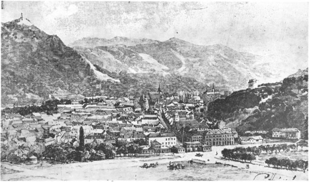Fig. 75 - Panorama oraşului, la sflrşitul sec. al XIX-lea> Elest!n de C.