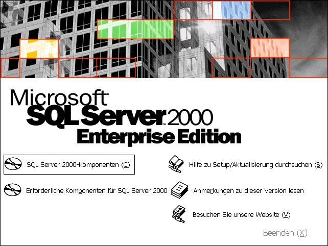 1. SETUP zurück zum Inhalt Zur Installation des SQL-Servers 2000 legen Sie die Installations-CD ein und wählen: SQL