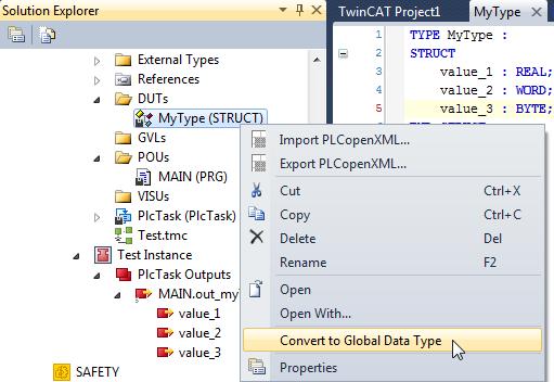 Das Anlegen einer Konfiguration 1. Klicken Sie im Kontextmenü des DUT auf das Kommando [Convert to Global Data Type].