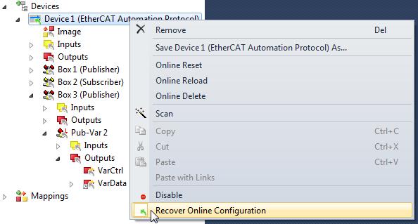 Das CANopen Objektverzeichnis Es ist nicht möglich die Konfiguration des TwinCAT Gerätes in TwinCAT zu verändern, wenn die Option Recover Online Configuration gesetzt ist.