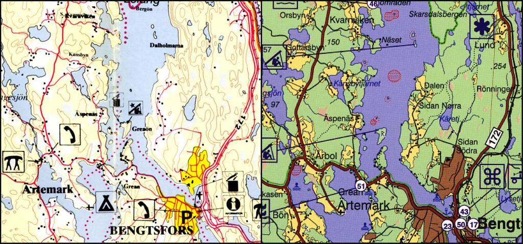 Abb.: 30: Ausschnitte aus der Handkarte (links) und dem Kartenbuch (rechts) Kanotland Dalsland- Nordmarken 1:100.