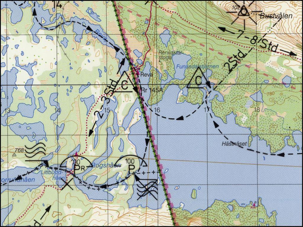 Femundsee und Röa: Kanuwandern in Europa, ohne Jahresangabe, ungefähr 1985 Abb.: 32: Oleatenkarte des Rogen/Röa Gebietes, hinterlegt mit topographischer Karte 1:50.