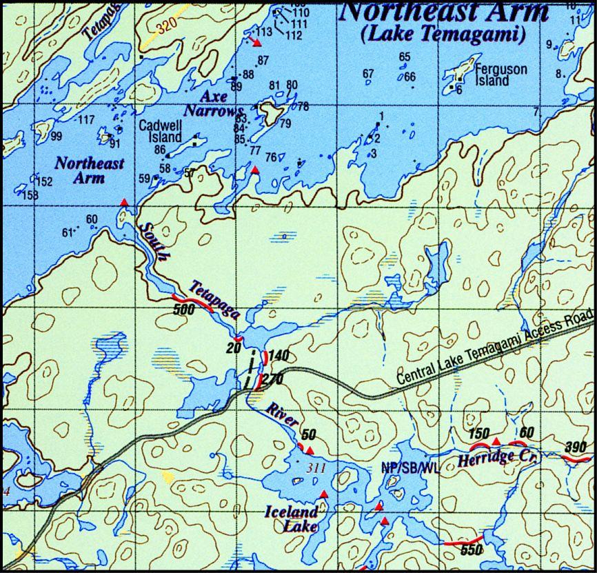 Lake Temagami 1:80.000, 2005 Diese Karte des Lake Temagami ist Teil einer Kanukartenserie über die Temagami- Region in Ontario, die derzeit aus drei Karten besteht, weitere sind in Planung.
