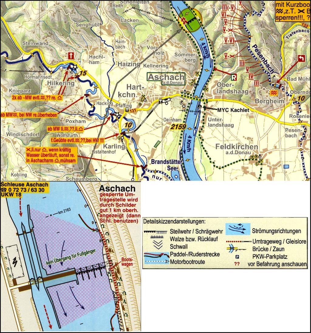 Gewässerkarte Donau für Kanu- Ruder- und Motorbootsport 1:75.000, 2006 Abb.: 43: Ausschnitt aus der Gewässerkarte Donau 1:75.