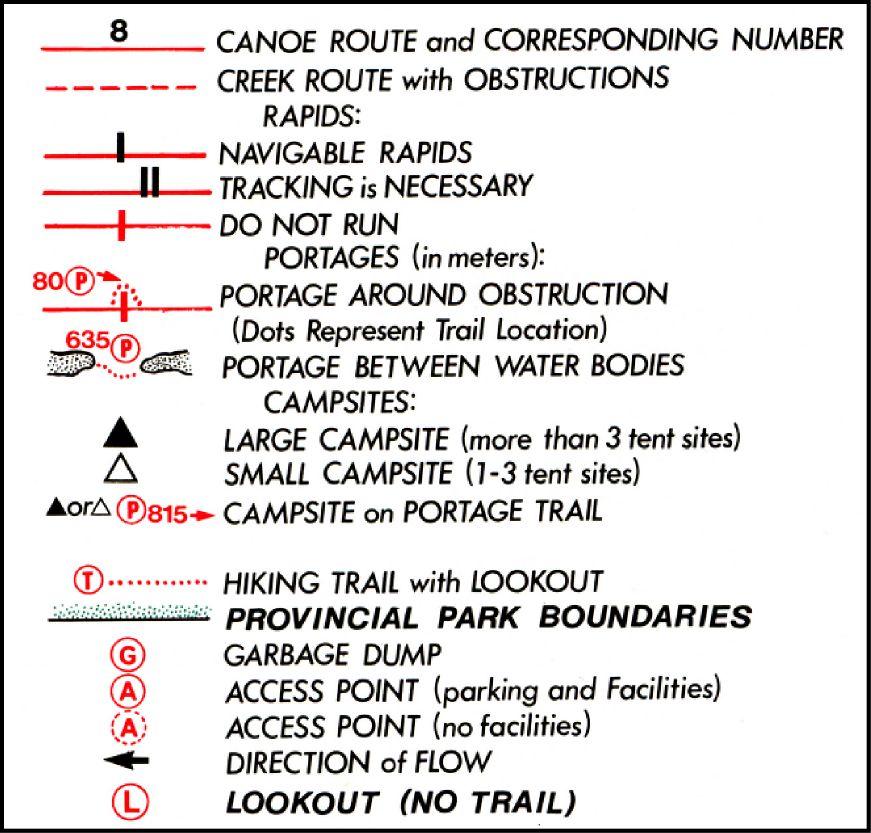 Abb.: 48: Legende der Temagami Canoe Routes Planning Map, verkleinert Ein Informationstext auf der Rückseite der Karte weist ausdrücklich darauf hin, dass dieses Produkt nur zu Planungszwecken und