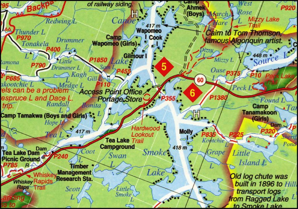 Canoe Routes of Algonquin Provincial Park 1:126.720, 2007 Diese Karte wird jährlich in Kooperation von dem Verein Friends of Algonquin Park und Parks Ontario herausgegeben.