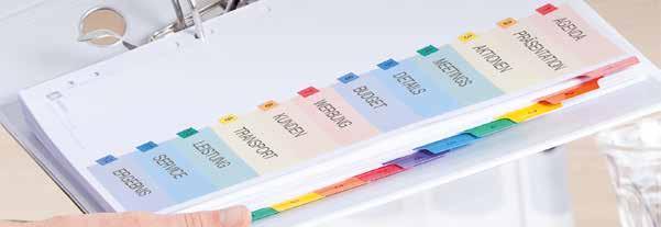 (190 g) Folienverstärkung an Taben und Lochung für eine dauerhafte Verwendung Umweltfreundliche Register, recycelbar mit dem Altpapier Beschreibung Farbe