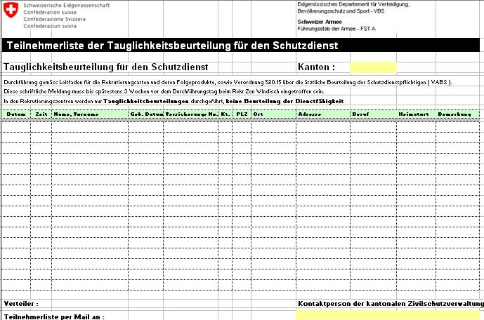 Teilnehmermeldung Formular leer Schweizer