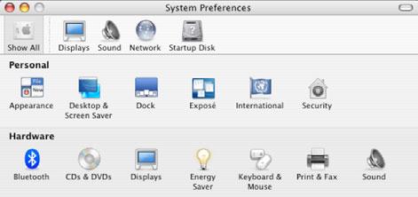 MAC OS X (10.3.5 oder neuere Version) Bluetooth-Unterstützung ist in MAC OS X integriert. Im folgenden Beispiel konfigurieren wir die IOGEAR Bluetooth-Mini-Maus mit MAC OS X v10.3.5. 1.