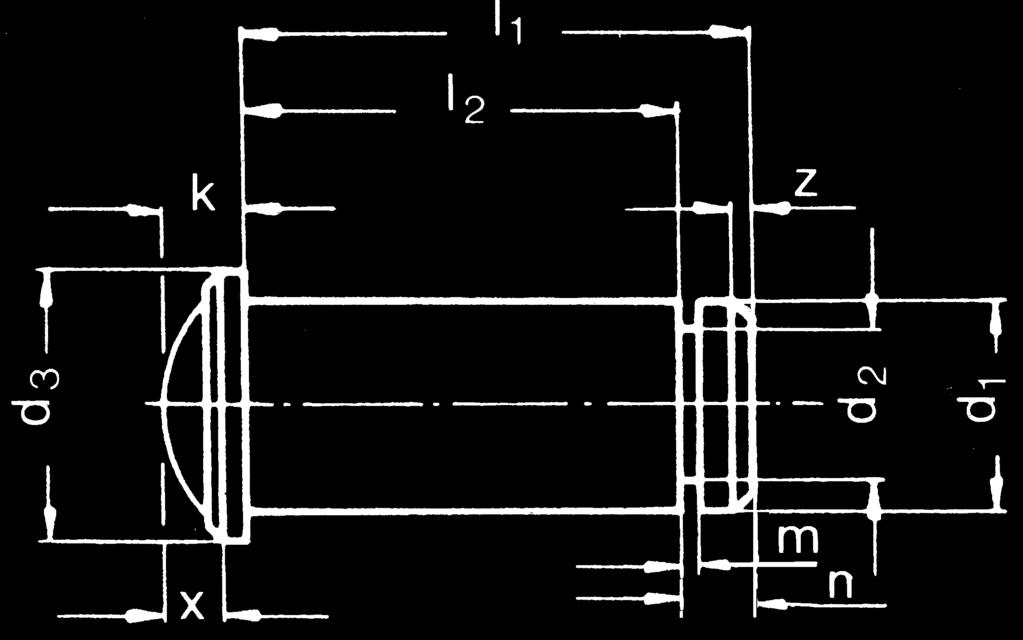 Bolzen BO passend für Gabelköpfe DIN 12 Werkstoff QSt 33, LO 2 (bis Größe ) Automatenstahl 1.