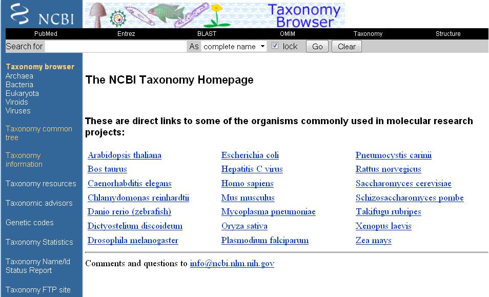 NCBI Taxonomy - Datenbank http://www.ncbi.nlm.nih.