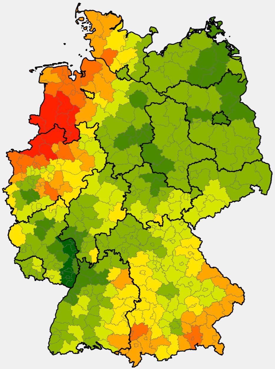 N-Überschuss der Flächenbilanz in den Kreisen in Deutschland, Mittel 2007-2010 N-Überschuss