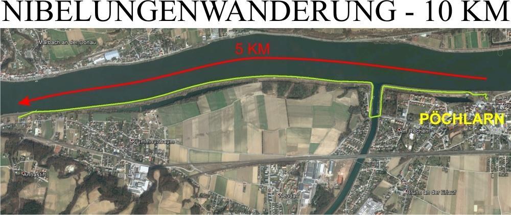 6.3. Marschstrecke : Die führt vom Nibelungendenkmal in PÖCHLARN Richtung Westen, entlang der Donau bis zum Hafen und wieder zurück. Die Marschstrecke beträgt ca. 10 km. 6.4.