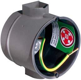 Anschlussdose vorgelocht für DIN EN Rohre Ø 20 mm, 2 Reduzierstutzen/ Verschlussstopfen zur Verwendung von Kabel, 1 Abschluss-Steckdeckel, 1 Leuchtenhaken (vollisoliert), max.