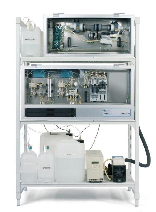 Monitor for Aerosols and Gases «MARGA» 2 MARGA ist ein Online-Ionenchromatograph, der die Probenvorbereitung für gasförmige Proben komplett integriert.
