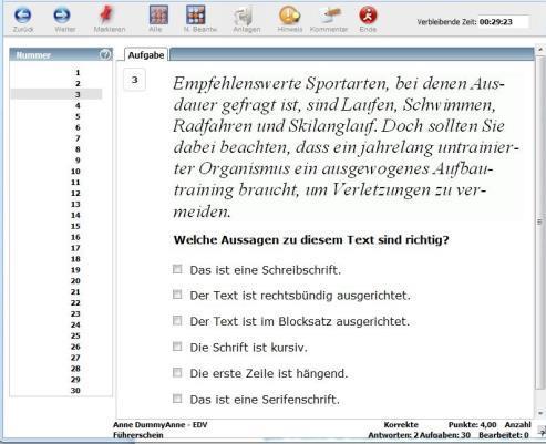 Beispiel für eine Multiple-Choice-Aufgabe in der Online-Prüfung zum Modul 2 - Textverarbeitung Die Online-Aufgaben