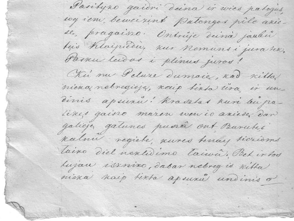 2 pav. DaRub [12]: puslapio fragmentas su Daukanto sulietuvintais vietovardžiais: Pałonga, Klaipieda, Nemuns, Burutęs kalnû; LLTIB: f.