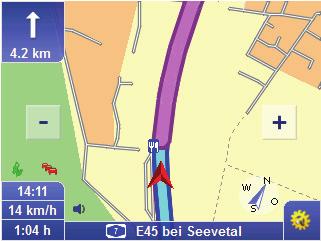 Kapitel 11: Der Navigationsbildschirm Hier wird die zulässige Höchstgeschwindigkeit angezeigt.