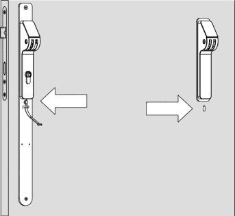 Verwenden Sie für die unterste Schraube eine Holz- oder Blechschraube, je nach Türausführung. Ziehen Sie die beiden Befestigungsschrauben M5 an (1).