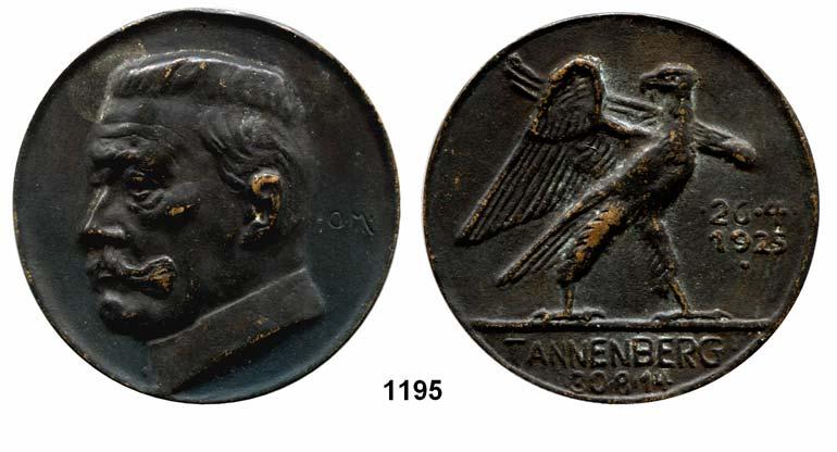 105 1195 Hindenburg, Paul von Bronzegußmedaille 1925. (Otto Maith). Auf die Wahl zum Reichspräsidenten. Kopf links / Adler linksblickend, im Abschnitt TANNENBERG / 30.8.14. 62,1 mm. 119,7 g.