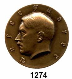 113 1274 Hitler, Adolf Einseitige Bronzemedaille o.j. (ab 1933, Emil Hub). Kopf links. Colbert - Hyder vgl.