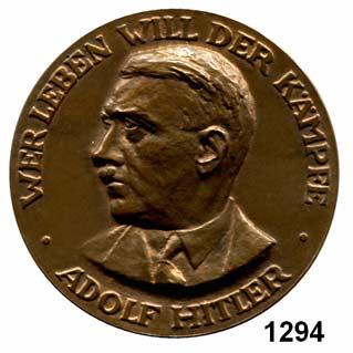 ... Vorzüglich 40,- 1294 - Einseitige Bronzemedaille 1936 (unsigniert) des T. C. E. für die Trostrunde im Herreneinzel. Brustbild von vorn links/ Rs. Garvur in 5 Zeilen. 51 mm. 46 g.
