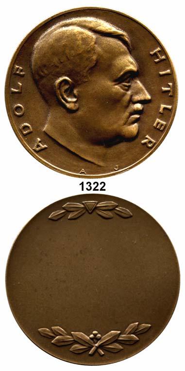 (um 1938, Adolf Jäger, Frankfurt am Main). Kopf rechts / Zweige und leeres Feld. 60,6 mm. 92,4 g... Vorzüglich 100,- 1323 - Versilberte Zinkmedaille o.j.