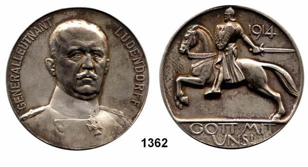 123 1361 Ludendorff, Erich Silbermedaille 1914 (L. Chr. Lauer, Nürnberg). Brustbild von vorn rechts / Schwert und Eichenkranz. Rand: SILBER 990. 33 mm.