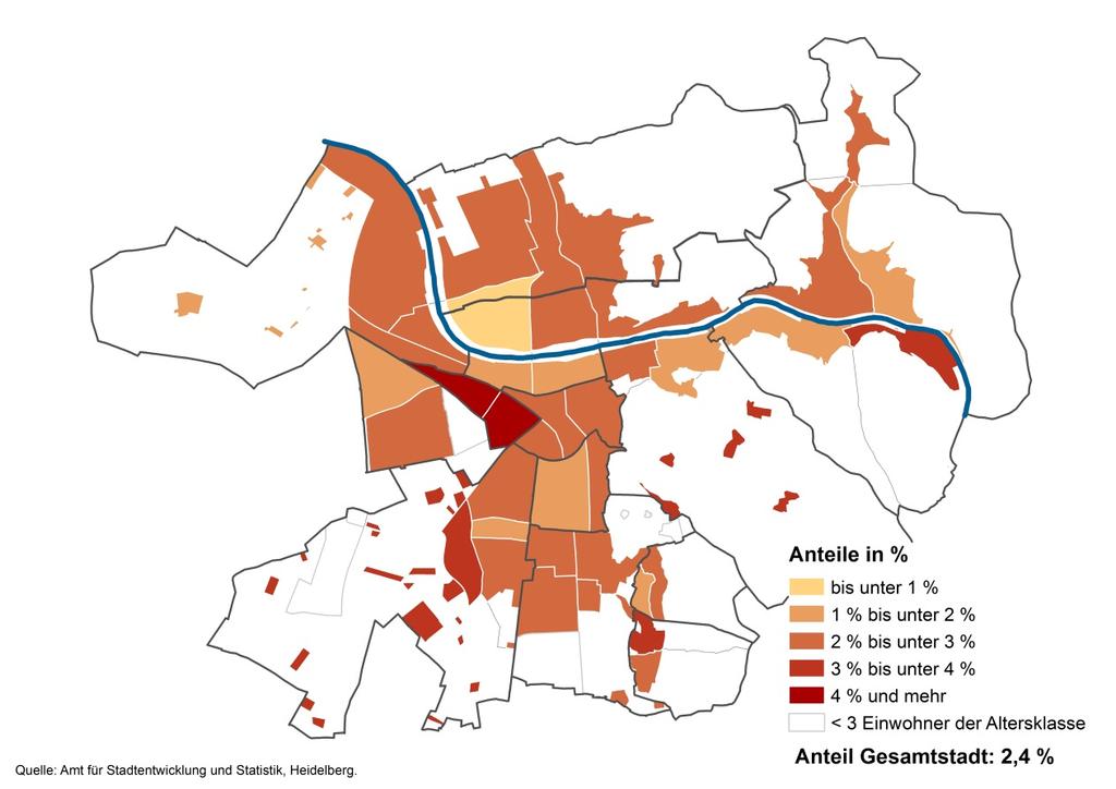 Bevölkerung 2015 9 Karte 2: Anteil der Einwohner mit Hauptwohnsitz im Alter von 0 bis unter 3 Jahren an allen Einwohnern mit Hauptwohnsitz nach Stadtvierteln zum 31.