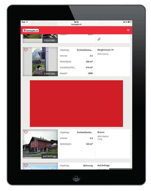 Online-Werbung: Mobile & Tablet Profitieren Sie von der Reichweite des meistbesuchten Immobilienportals der Schweiz und schalten Sie Ihre