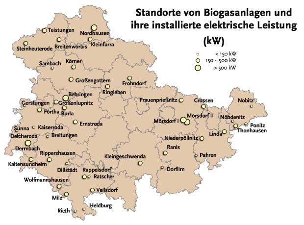 Standorte landwirtschaftlicher Biogasanlagen Anlagenleistung 45