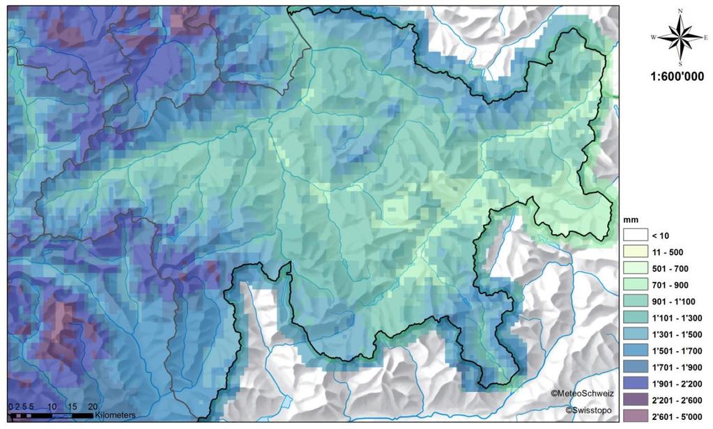 Jährliche Niederschlagsmenge Graubünden