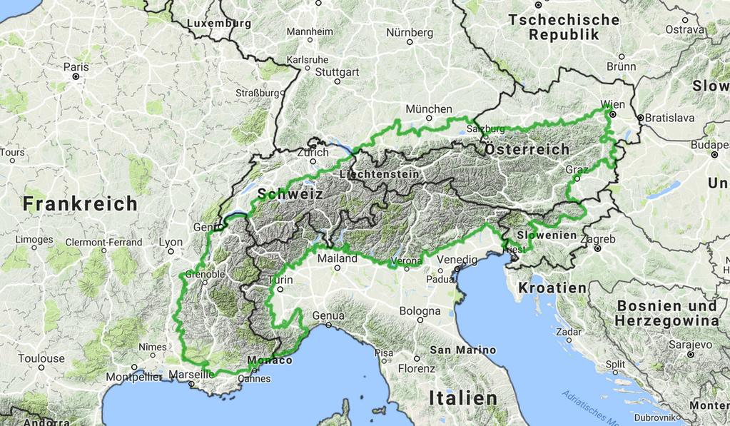 Gebietskulisse der Alpenkonvention