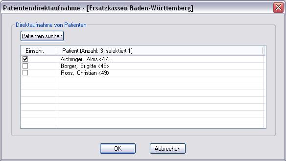 3.2.2.1 Einschreiben der Patienten Über die unter Kapitel 2.2 beschriebene Vorgehensweise dieser Liste (Patientendirektaufnahme) können Sie Patienten für das LKK Bayern Hausarztmodul einschreiben.