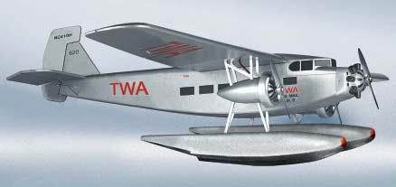 ARF Semi-Scale Serie Ford Tri-Motor mit Schwimmern Elektro ARF Im Jahre 1935 richtete die TWA in New York einen Pendelflug ein, dabei wurde das Modell NC-410H, TWA Nr. 620 eingesetzt.